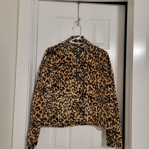 Leopard Print Half Zip Plush Jacket Size M